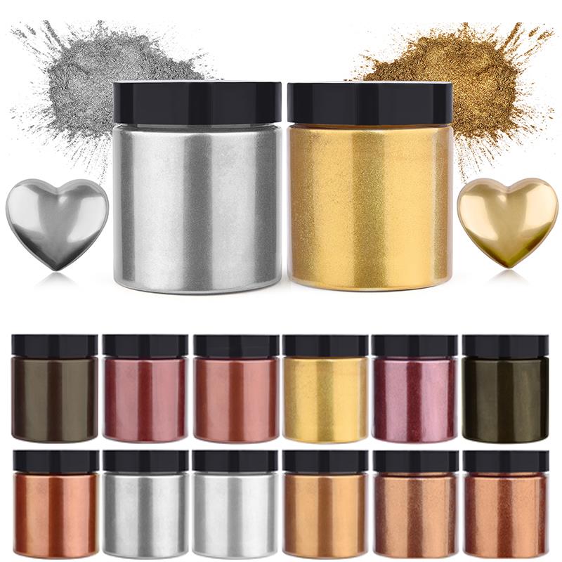 Resin Pigment Powder - 50g shimmer metálico ouro prata cor