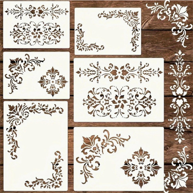 6 peças de estênceis florais p - Art Craft Template avaliação e preço